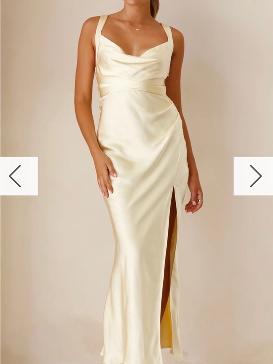 Billy J Dresses & Skirts - Billy J Butter Yellow Satin Cowl Neck Maxi Dress with Thigh Slit